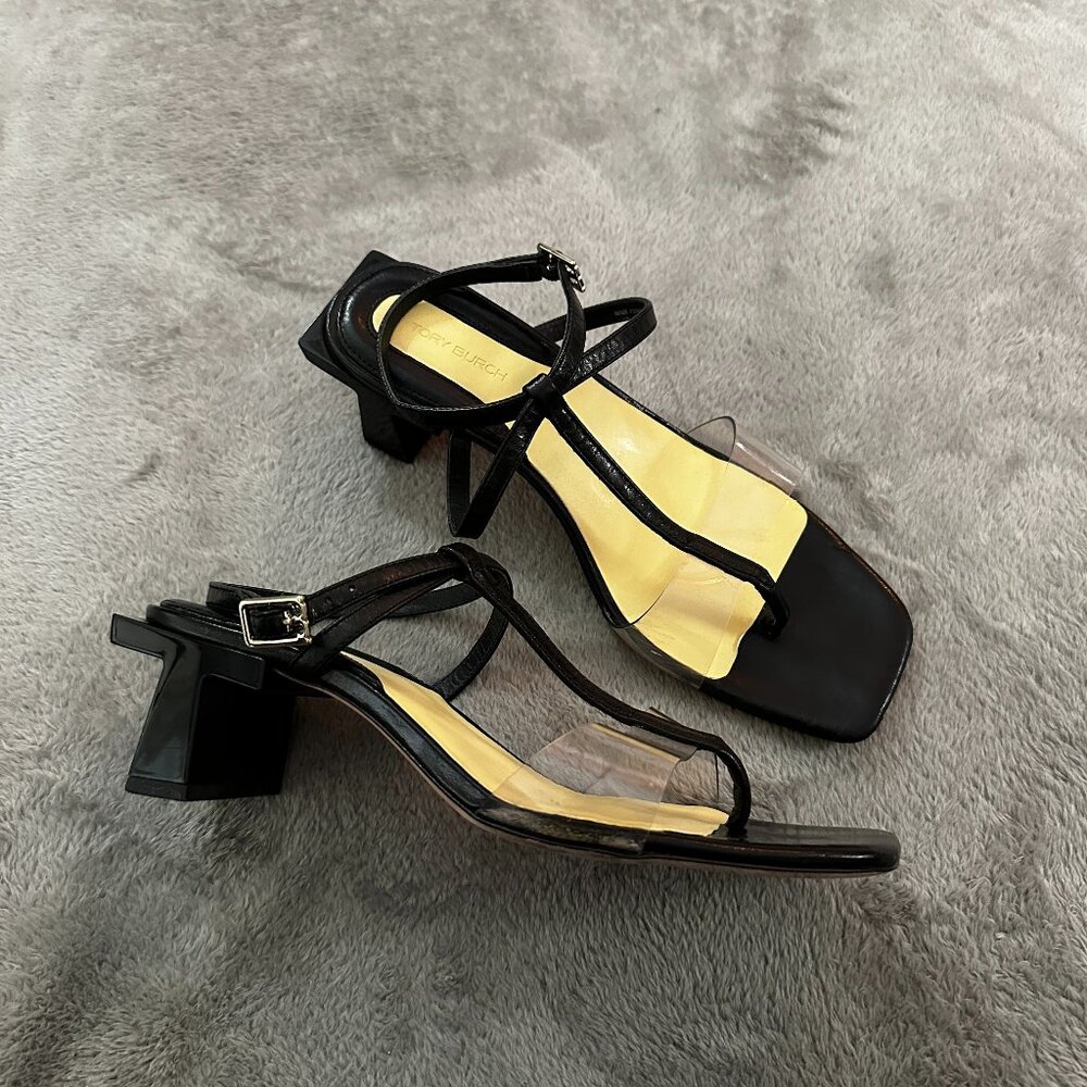 Tory Burch Block T-Heel Strappy Sandals Shoes Black Women's size 8